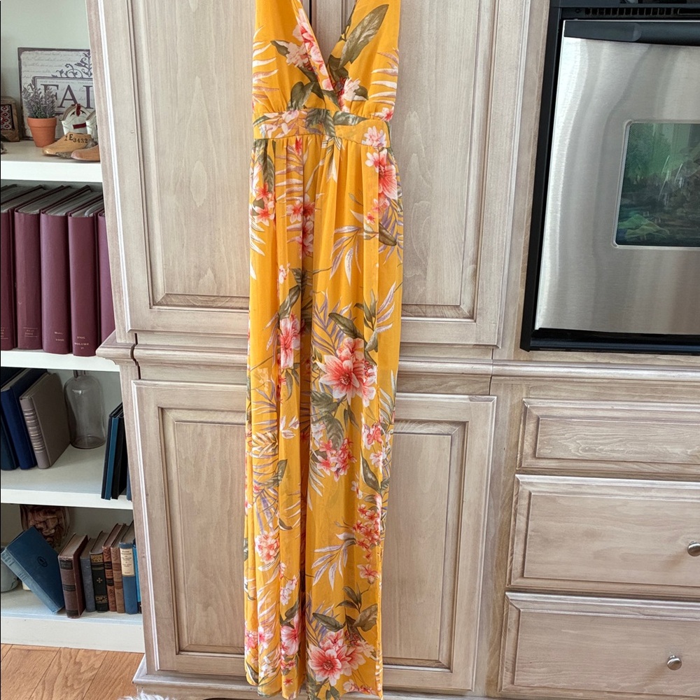 Revamped sz S Floral Yellow Maxi Dress